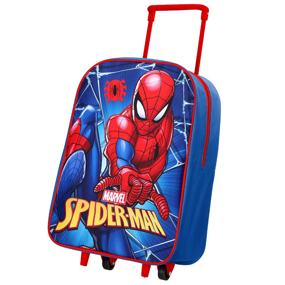 Kids 2 Wheel Spiderman Trolley Bag - Blue>