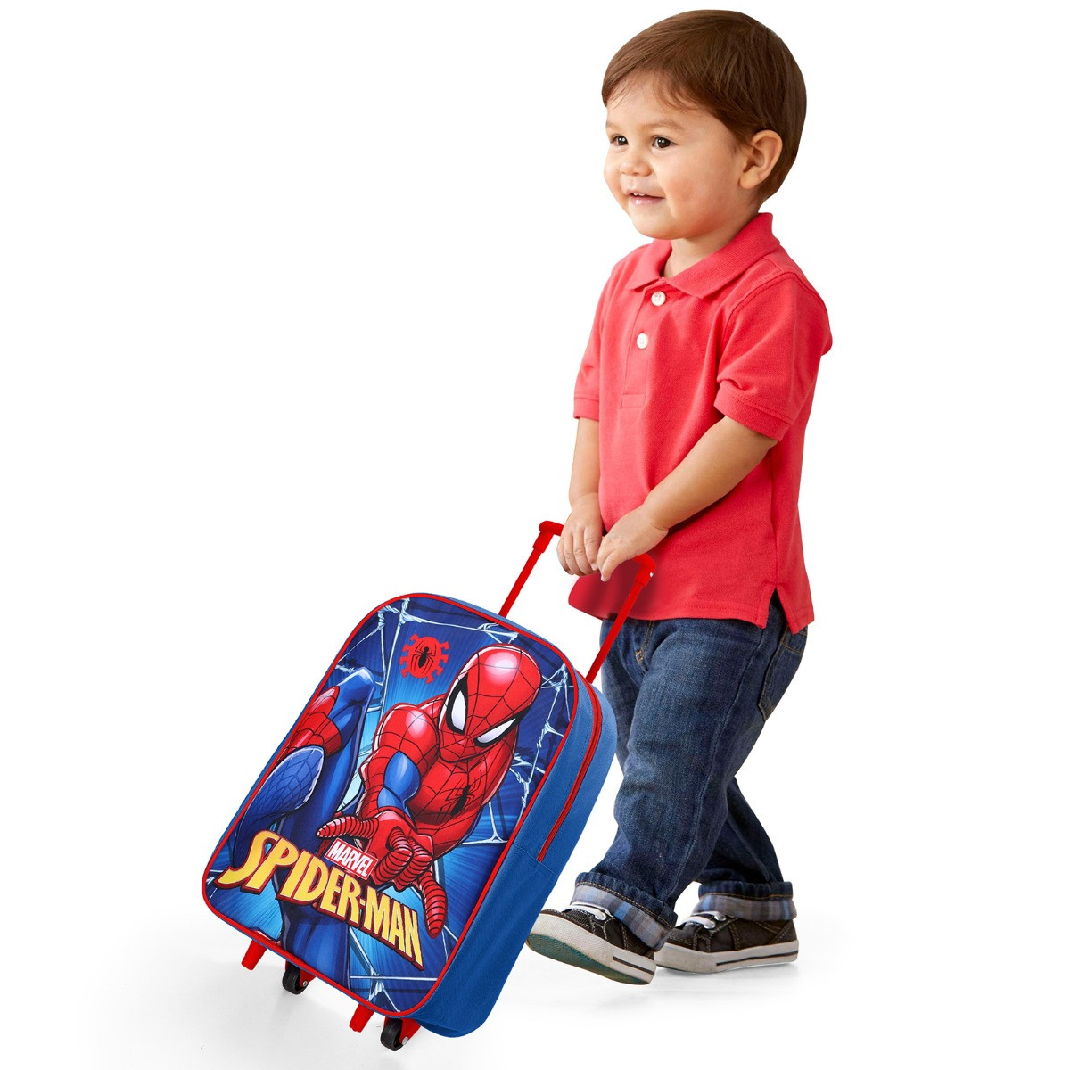 Kids 2 Wheel Spiderman Trolley Bag - Blue>