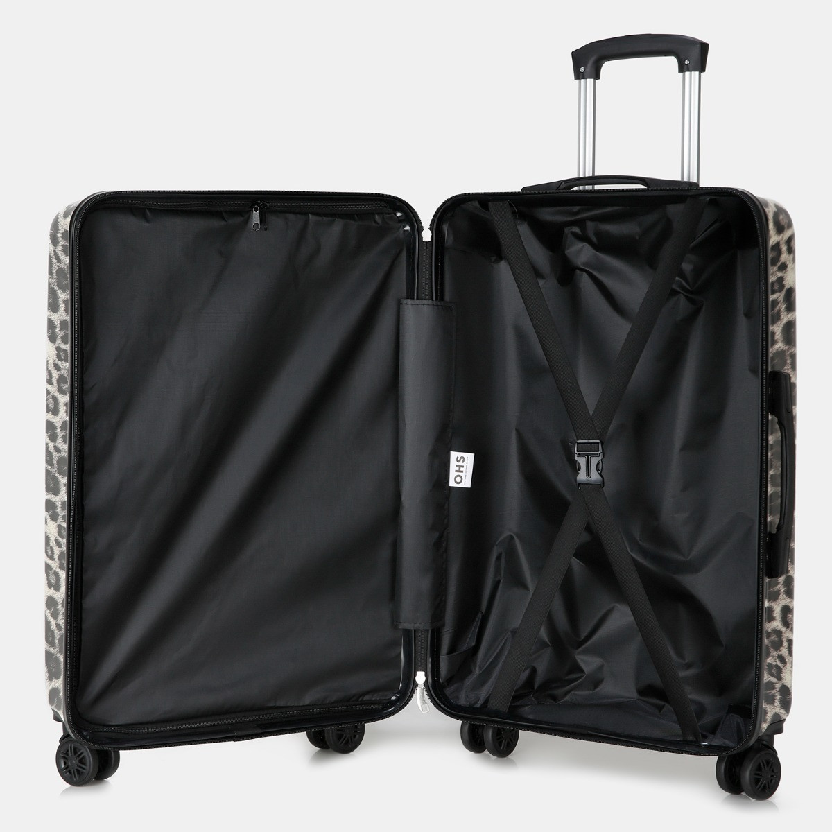 OHS 4 Wheel Leopard Print Hard Shell Suitcase, Natural - 3 Pack>