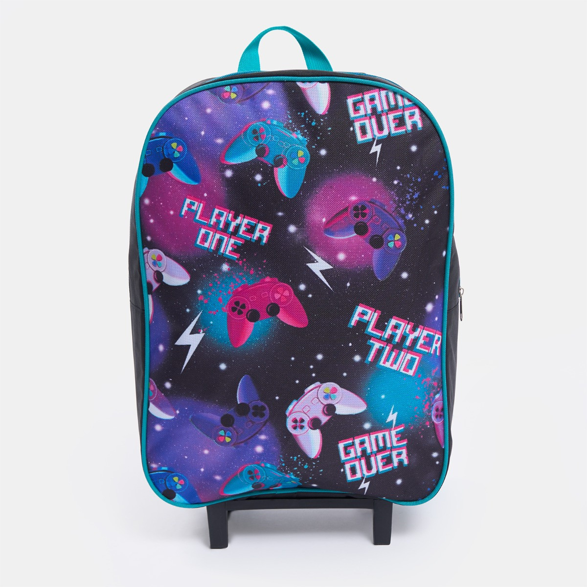 OHS Kids Gaming Print Trolley Backpack - Purple>