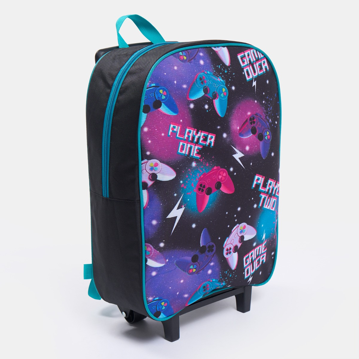 OHS Kids Gaming Print Trolley Backpack - Purple>