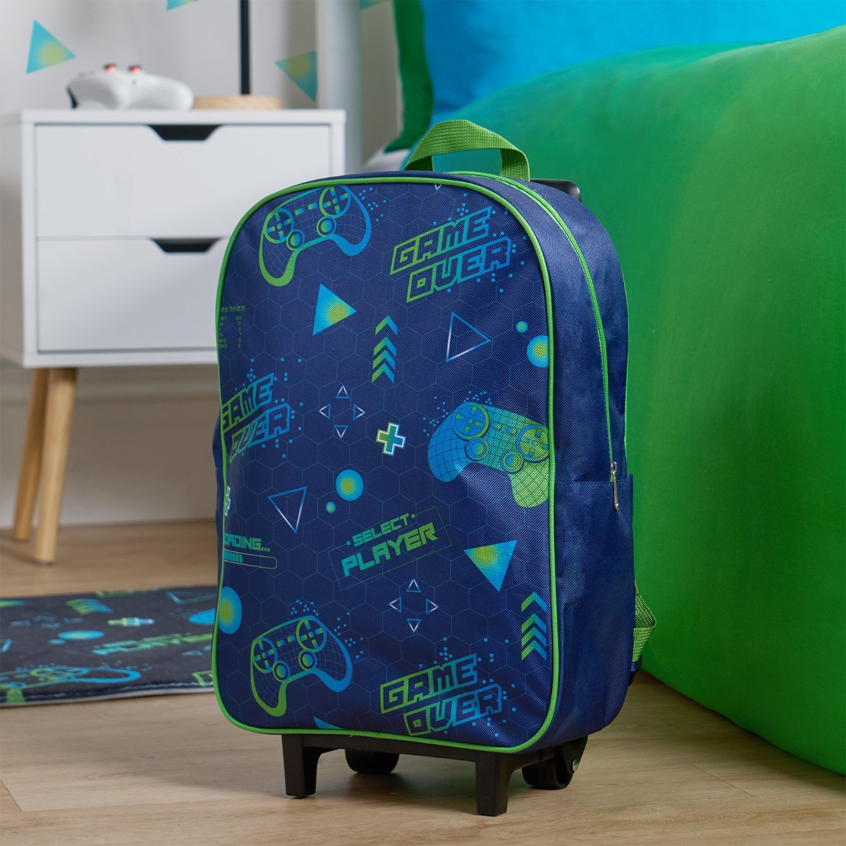 OHS Kids Gaming Print Trolley Backpack - Navy>