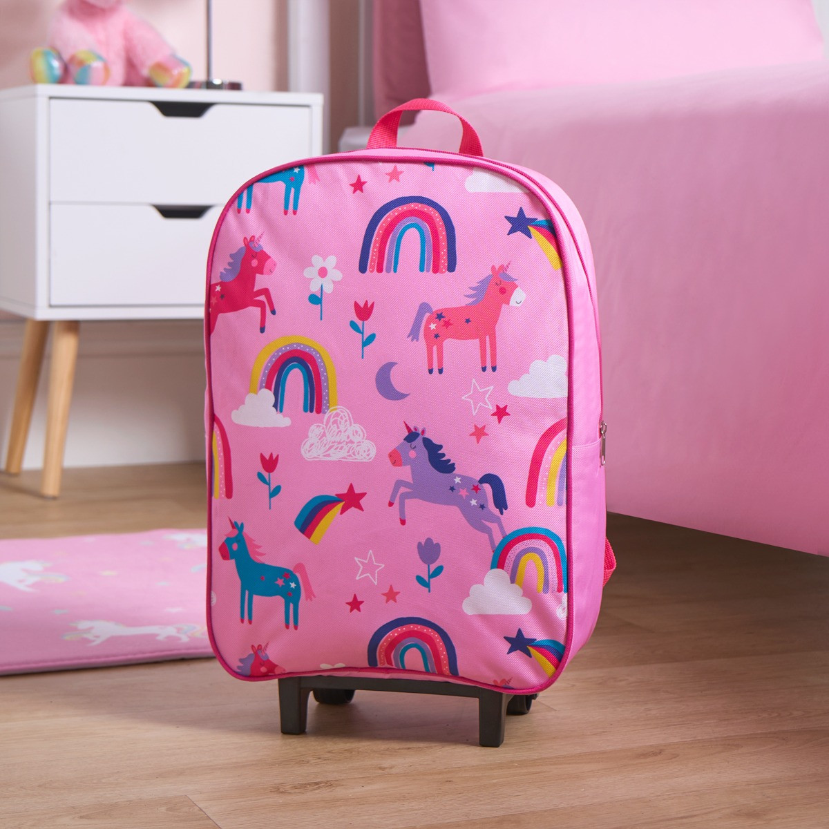 OHS Kids Unicorn Print Trolley Backpack - Pink>