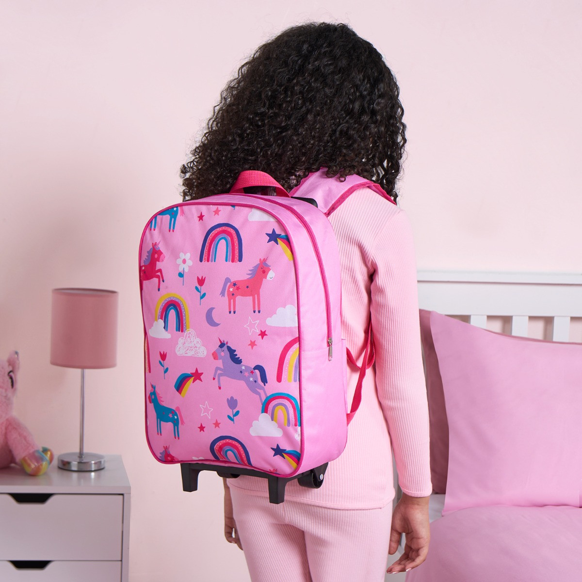 OHS Kids Unicorn Print Trolley Backpack - Pink>