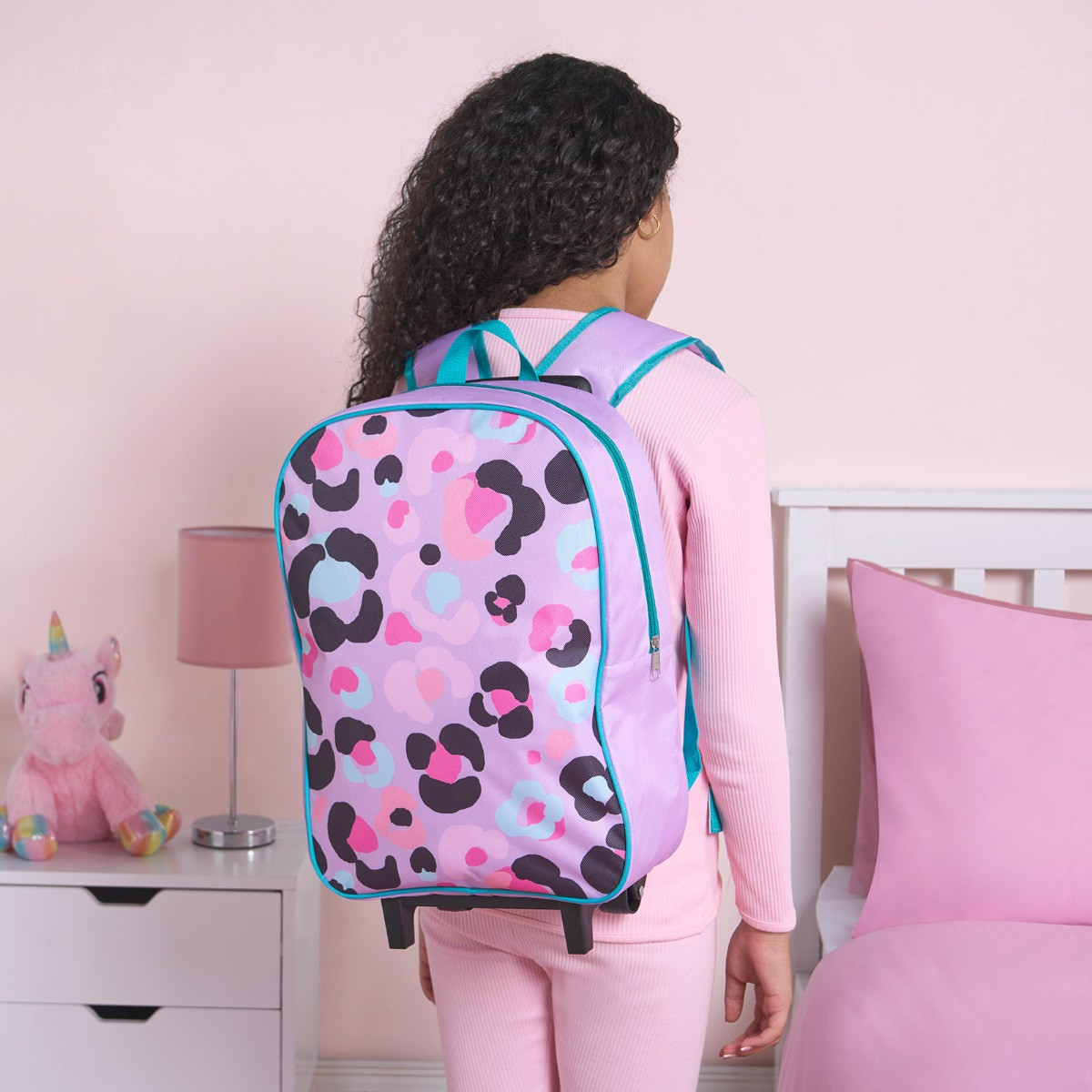 OHS Kids Leopard Print Trolley Backpack - Multi>