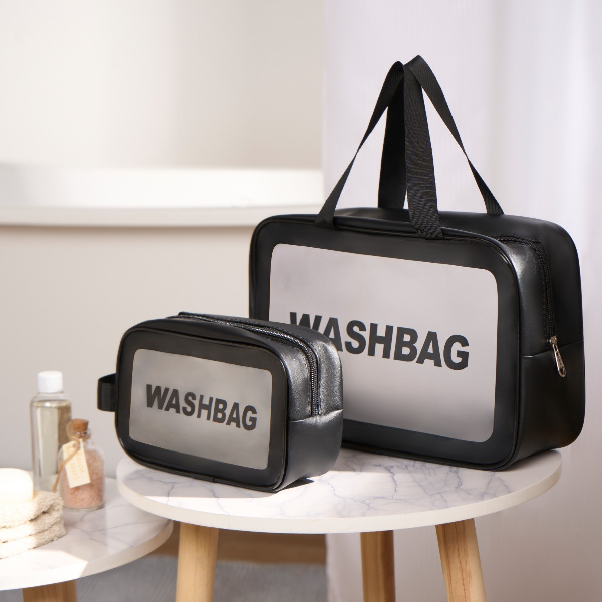 OHS 2 Pack Travel Wash Bags - Black>