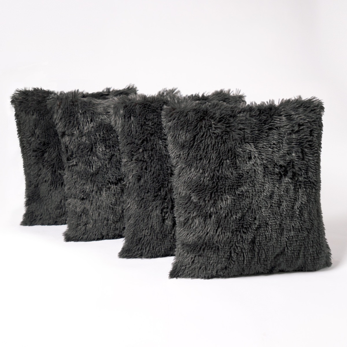 Sienna 4 Pack Fluffy Cushion Covers, Charcoal - 45 x 45cm>