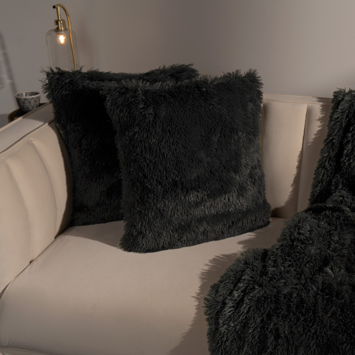 Sienna 4 Pack Fluffy Cushion Covers, Charcoal - 45 x 45cm>