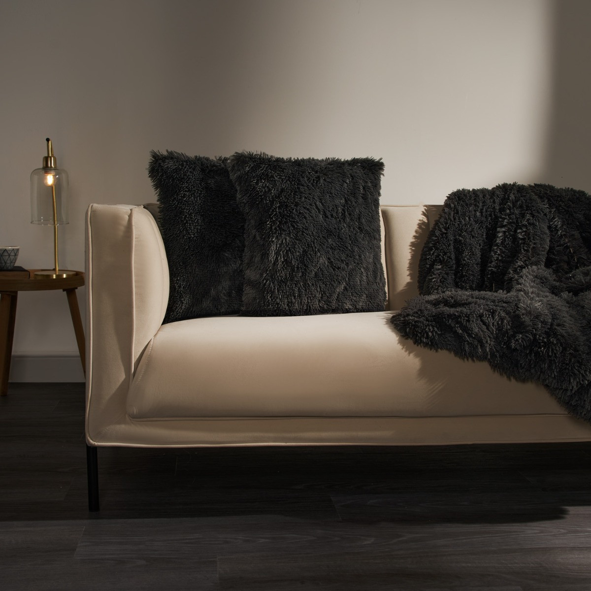 Sienna 4 Pack Fluffy Cushion Covers, Charcoal - 45 x 45cm>