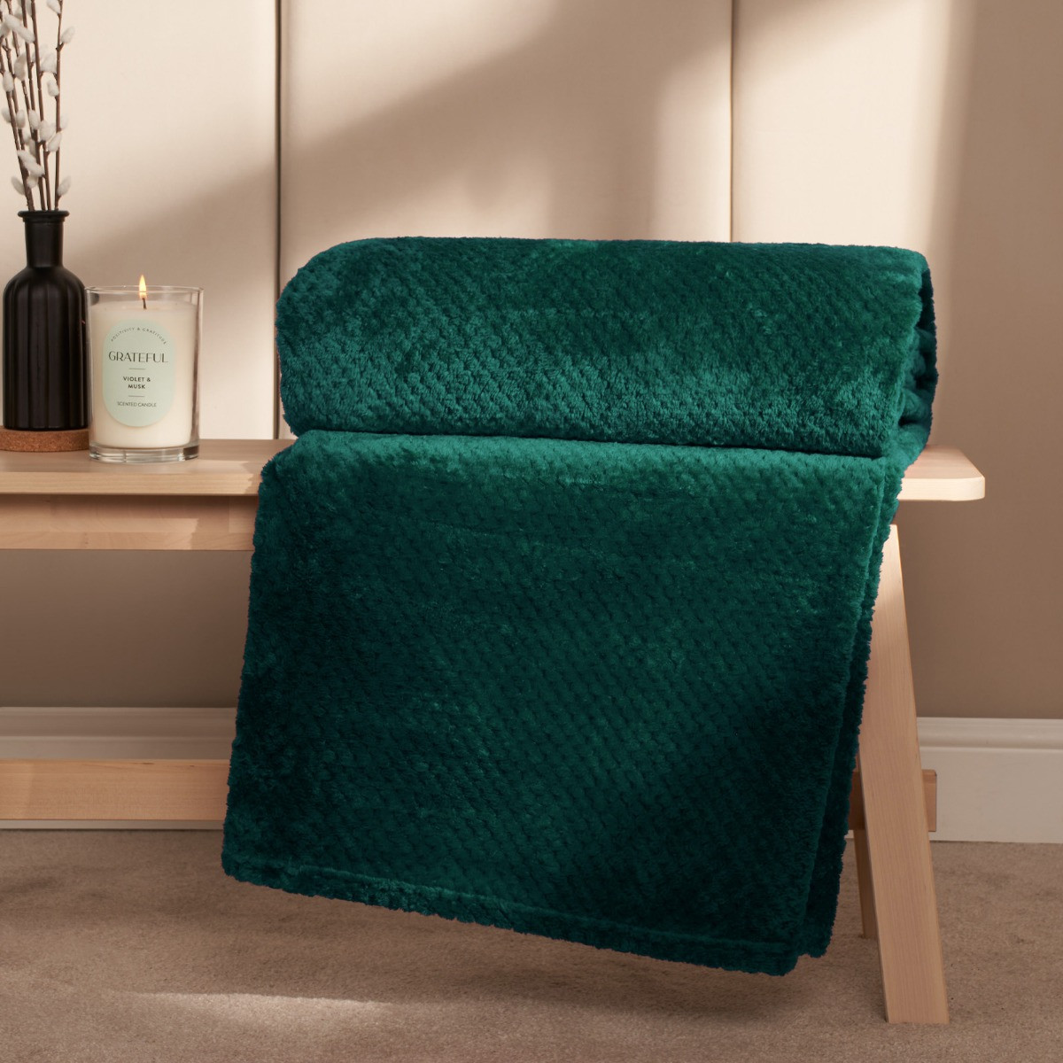 Dreamscene Waffle Mink Throw, Teal - 150 x 200cm>