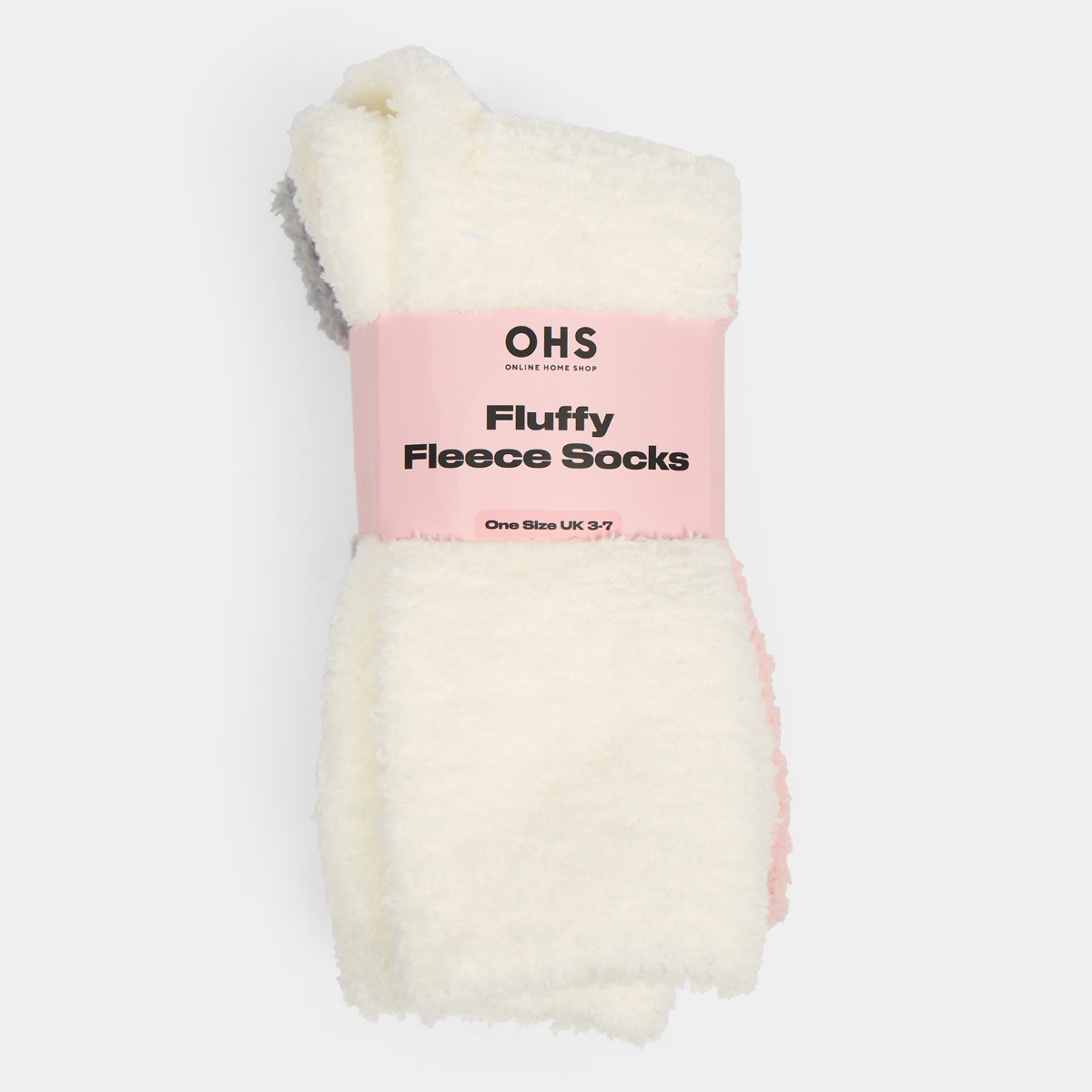 OHS 3 Pack Fluffy Fleece Socks - Grey Blush Cream>