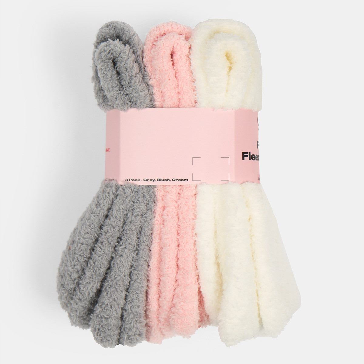 OHS 3 Pack Fluffy Fleece Socks - Grey Blush Cream>