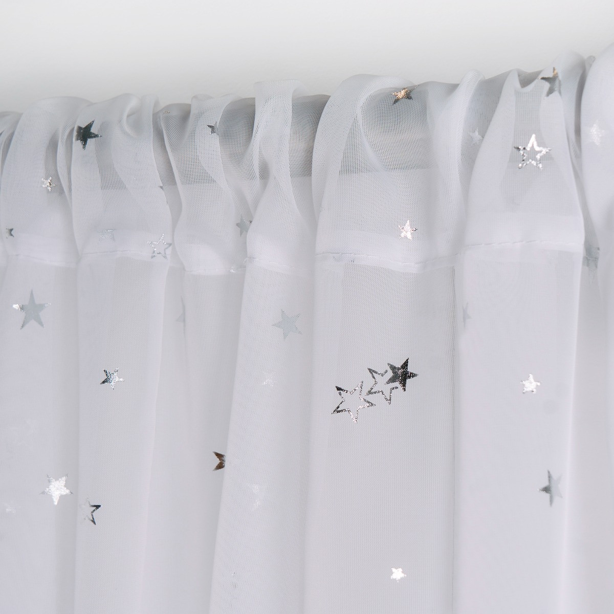 OHS Metallic Star Print Slot Top Voile Curtains (Pair) - White>