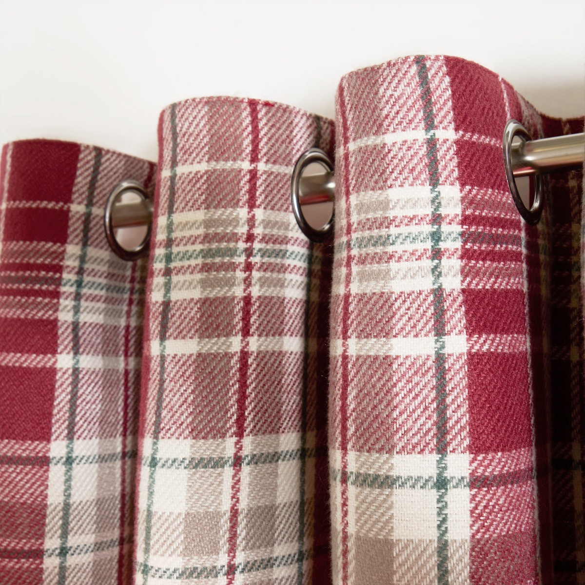 OHS Woven Check Eyelet Curtains, Dorset Red - 90 x 90">