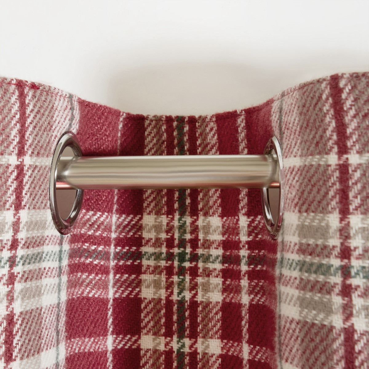 OHS Woven Check Eyelet Curtains, Dorset Red - 90 x 90">