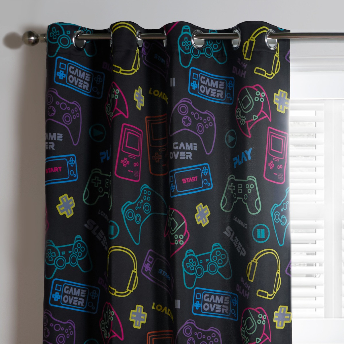 OHS Kids Gaming Blackout Curtains, Black - 66 x 54