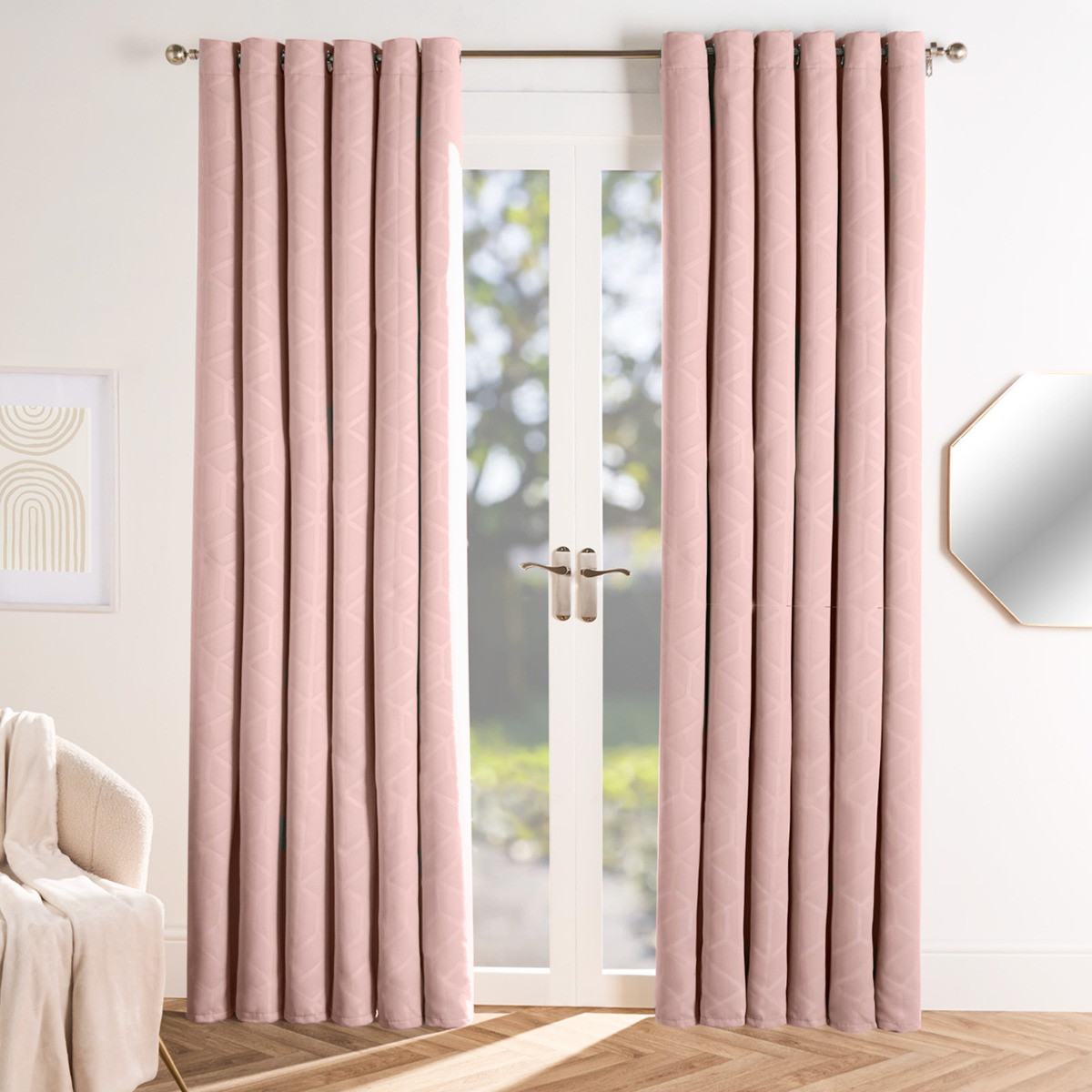 OHS Eyelet Geo Embossed Blackout Curtains, Blush - 66 x 54" >