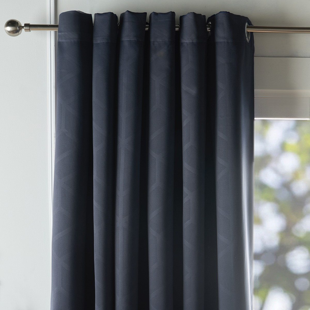 OHS Eyelet Geometric Embossed Blackout Curtains - Navy >