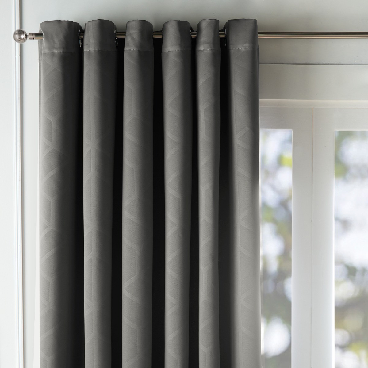 OHS Eyelet Geometric Embossed Blackout Curtains - Charcoal>