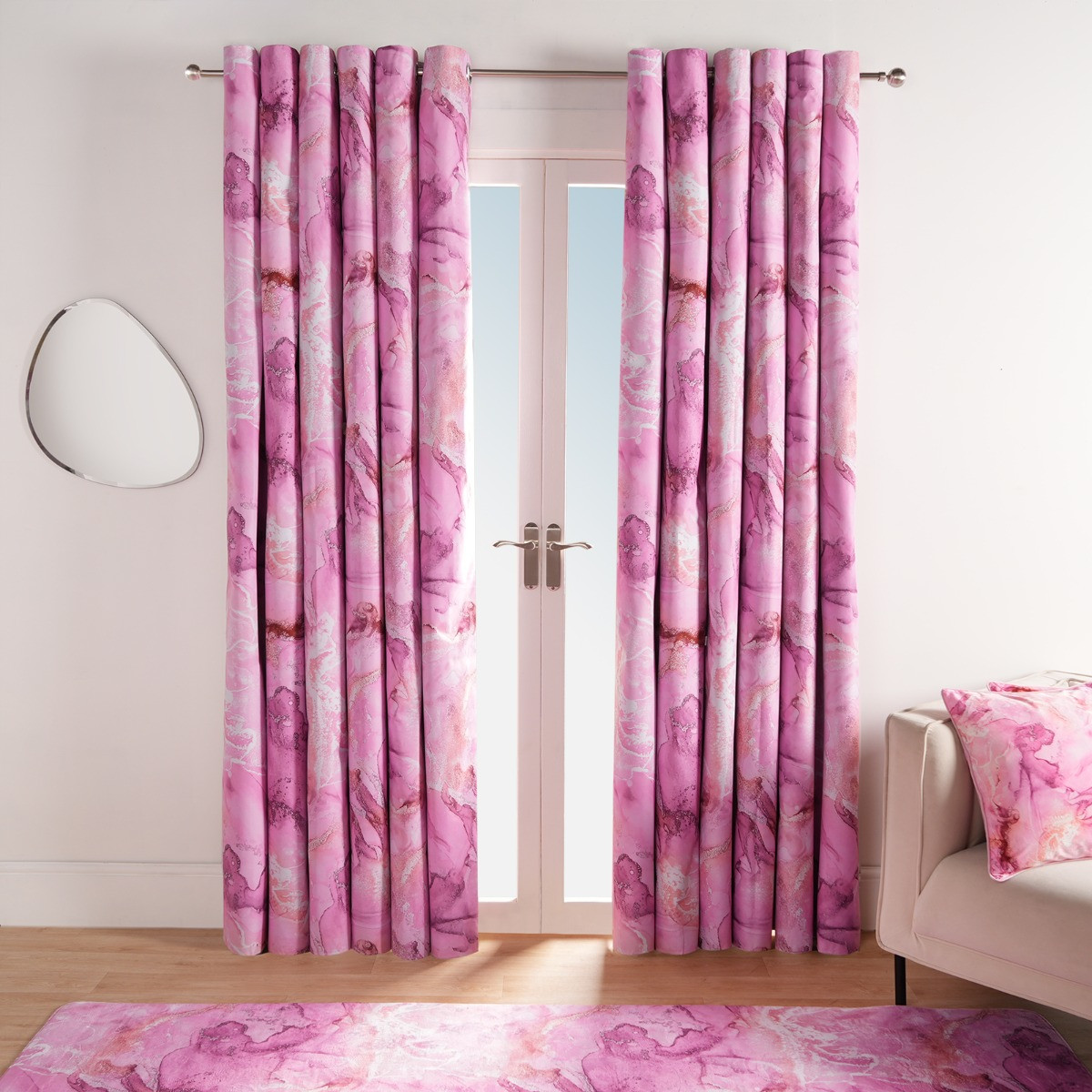 OHS Marble Print Blackout Curtain, Blush - 46 x 54">