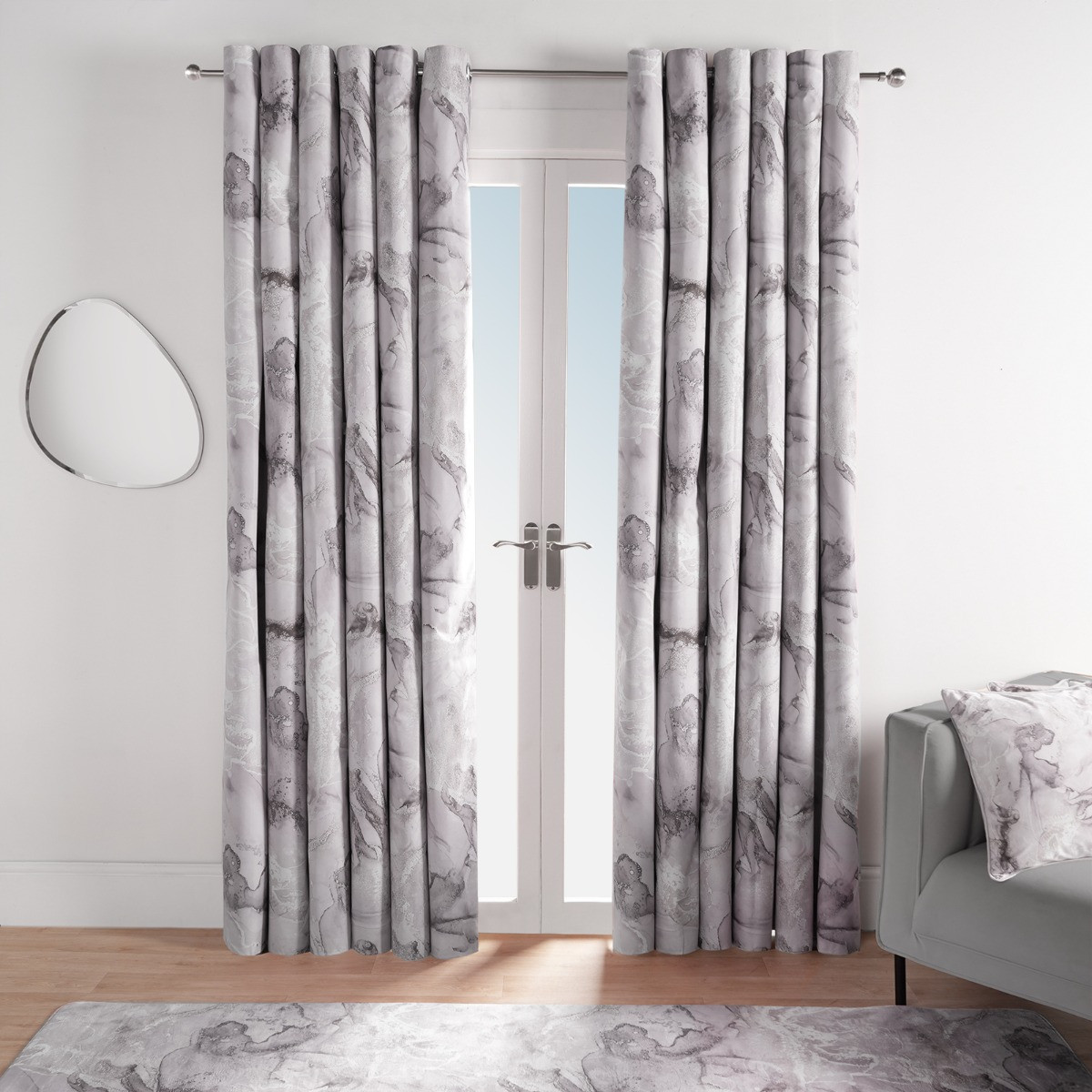 OHS Marble Print Blackout Curtain, Grey - 66 x 54">