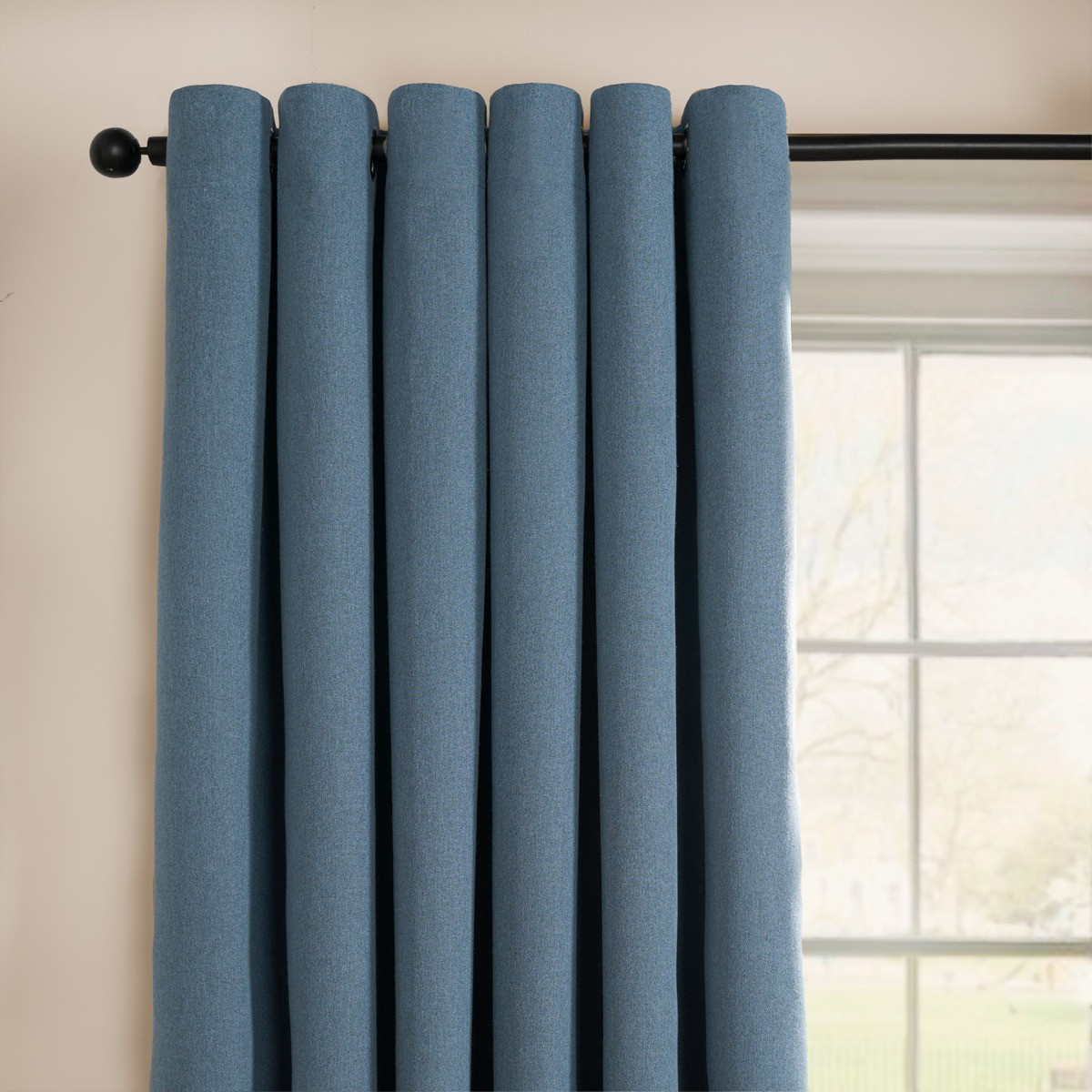 OHS Woven Texture Eyelet Ultra Blackout Curtains - Blue>