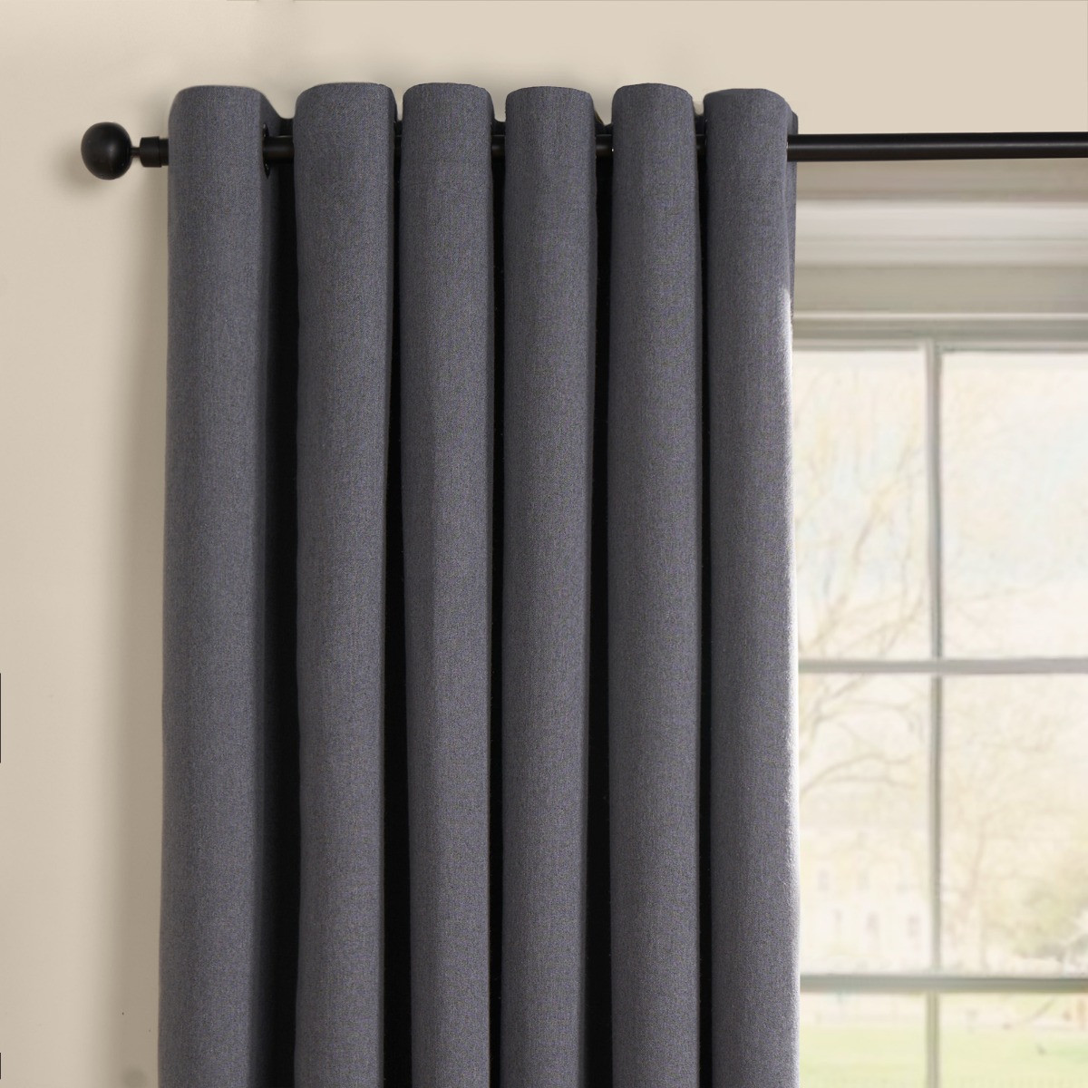 OHS Woven Texture Eyelet Ultra Blackout Curtains - Charcoal>