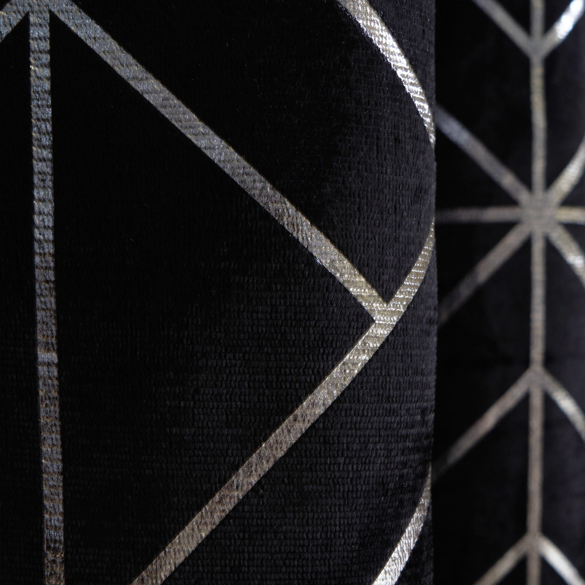 OHS Metallic Foil Geometric Print Velvet Curtains - Charcoal>