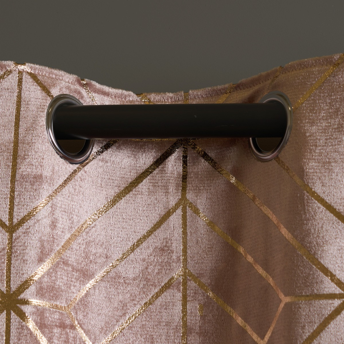 OHS Metallic Foil Geometric Print Velvet Curtains - Blush>