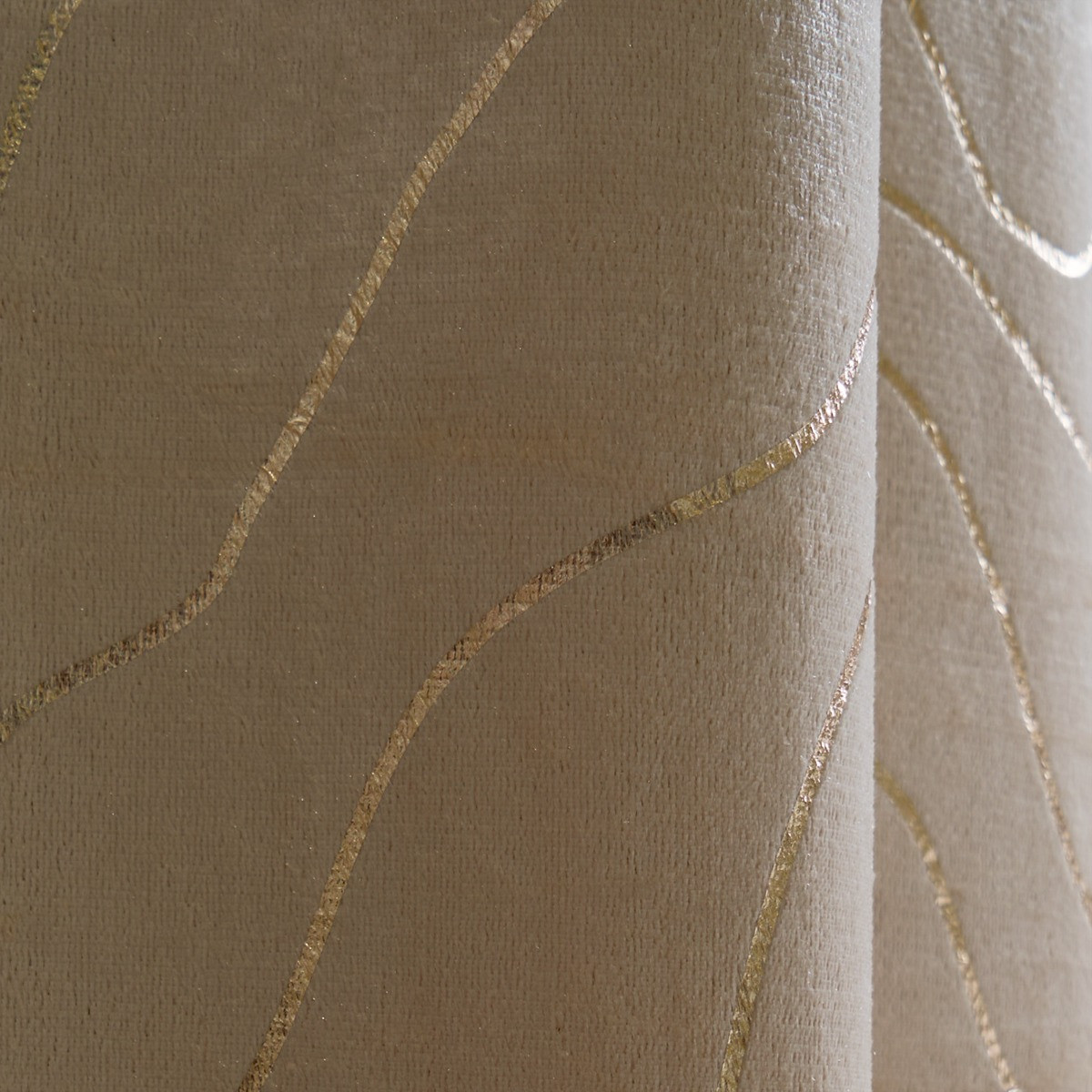 OHS Metallic Wave Print Velvet Curtains, Natural - 66 x 72">