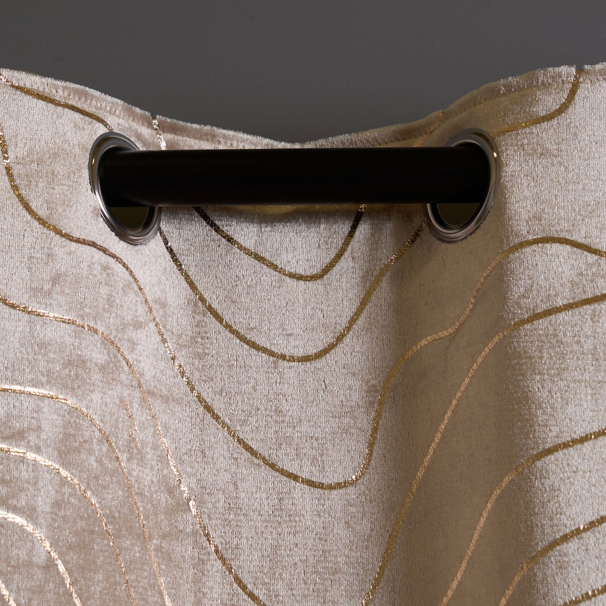 OHS Metallic Wave Print Velvet Curtains, Natural - 66 x 72">
