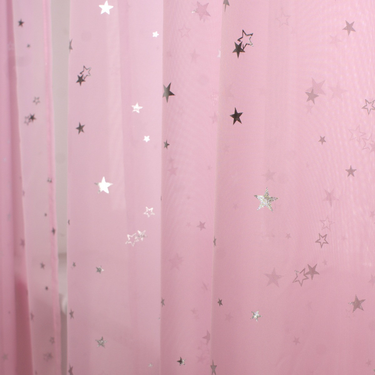 OHS Metallic Star Print Slot Top Voile Curtains (Pair) - Pink>