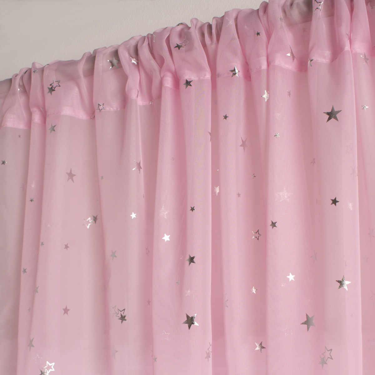 OHS Metallic Star Print Slot Top Voile Curtains (Pair) - Pink>