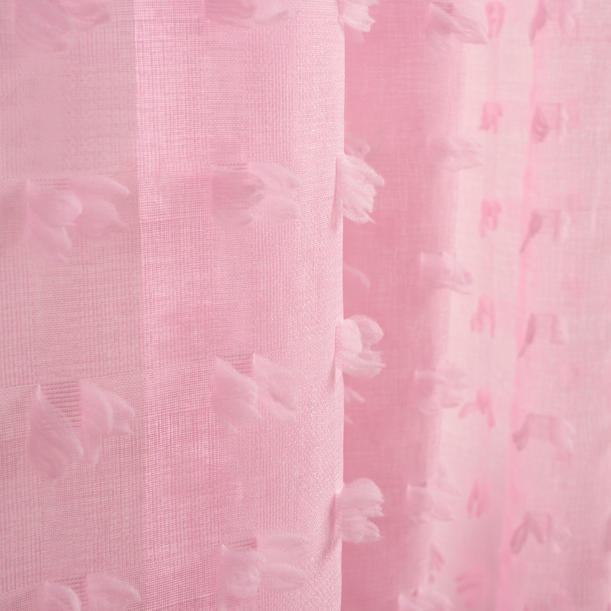 OHS Pompom Tufted Voile Curtains (Pair) - Pink>