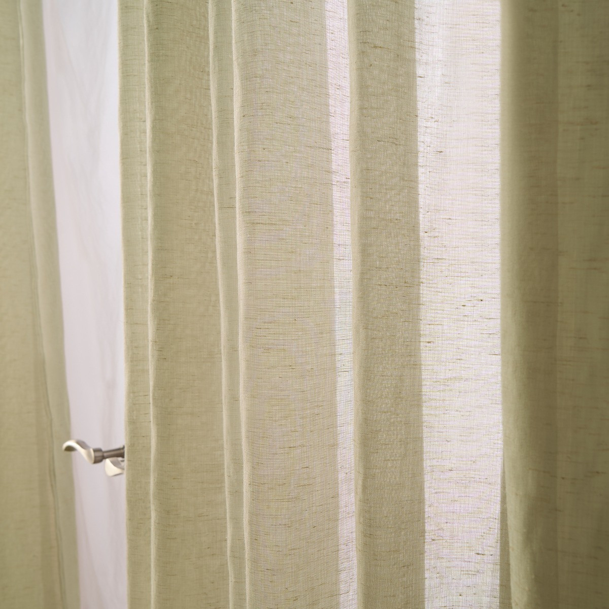 OHS Linen Look Slot Top Voile Curtains (Pair) - Sage>