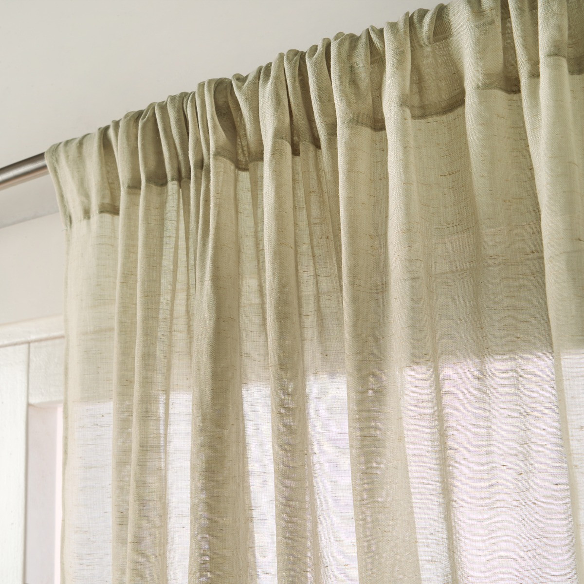 OHS Linen Look Slot Top Voile Curtains (Pair) - Sage>