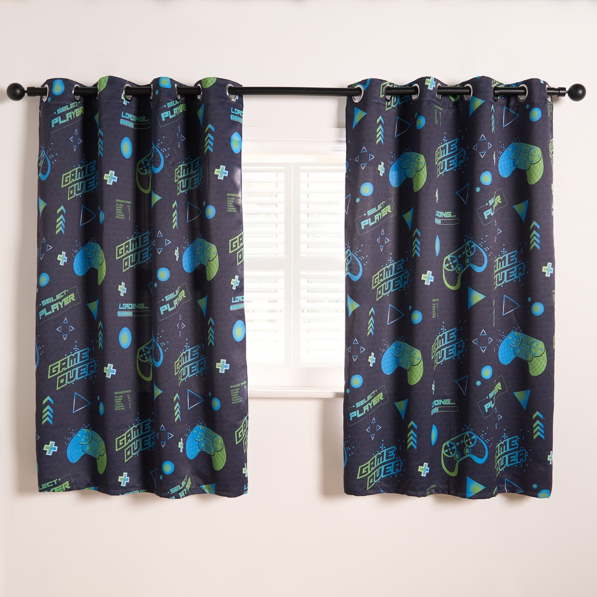 OHS Kids Gaming Honeycomb Blackout Curtains - Green/Blue>