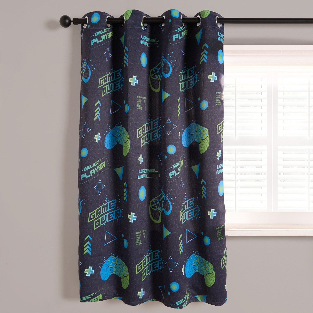 OHS Kids Gaming Honeycomb Blackout Curtains - Green/Blue>