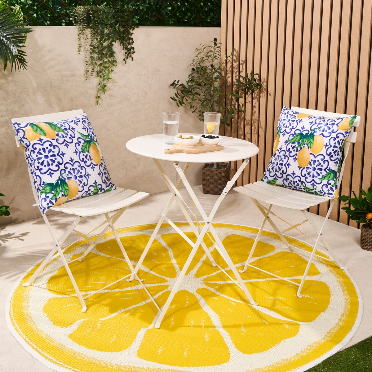 OHS Indoor/Outdoor Lemon Print Cushion Covers - Blue/White>