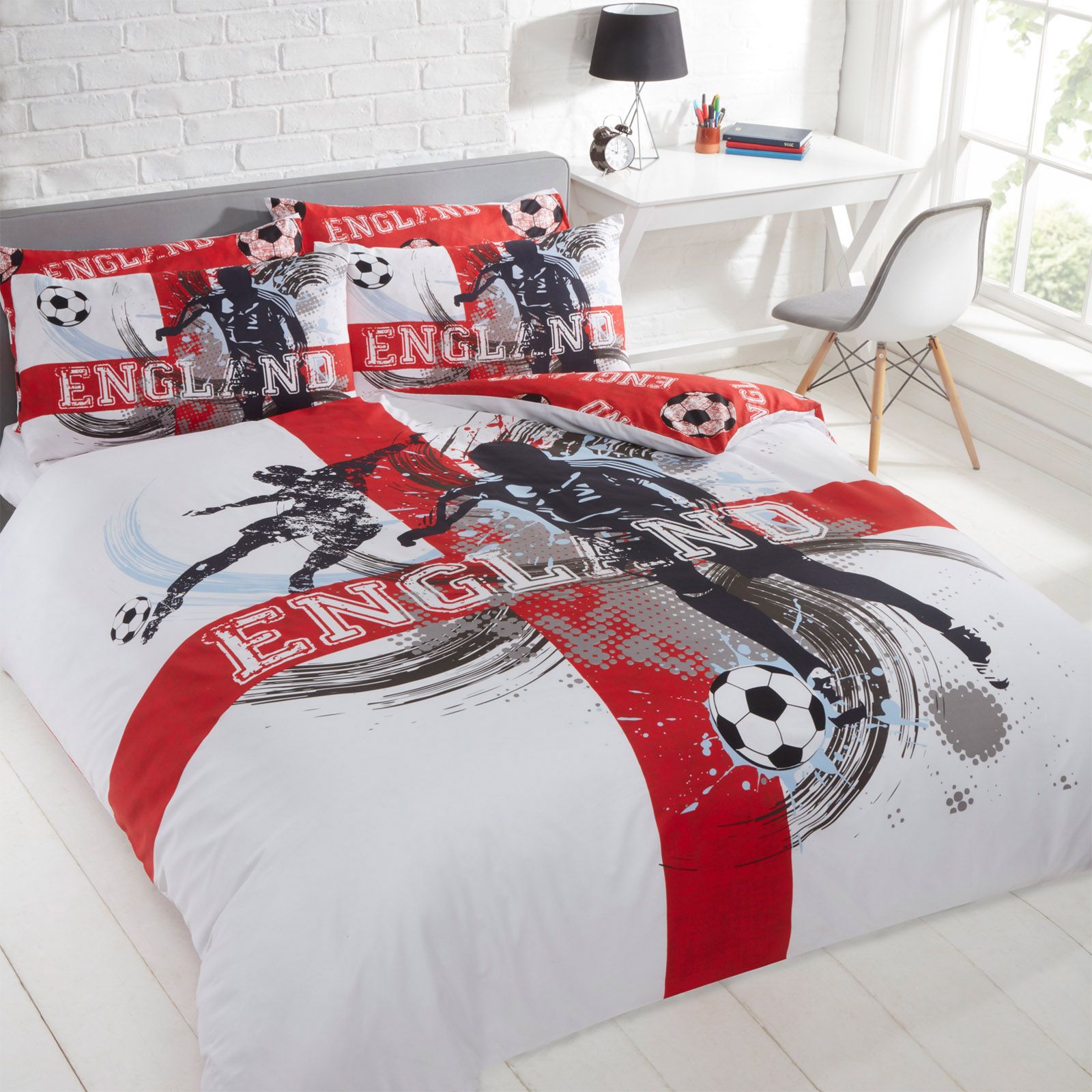 Dreamscene England Football Duvet Cover with Pillowcase Bedding Set Red White Flag Double