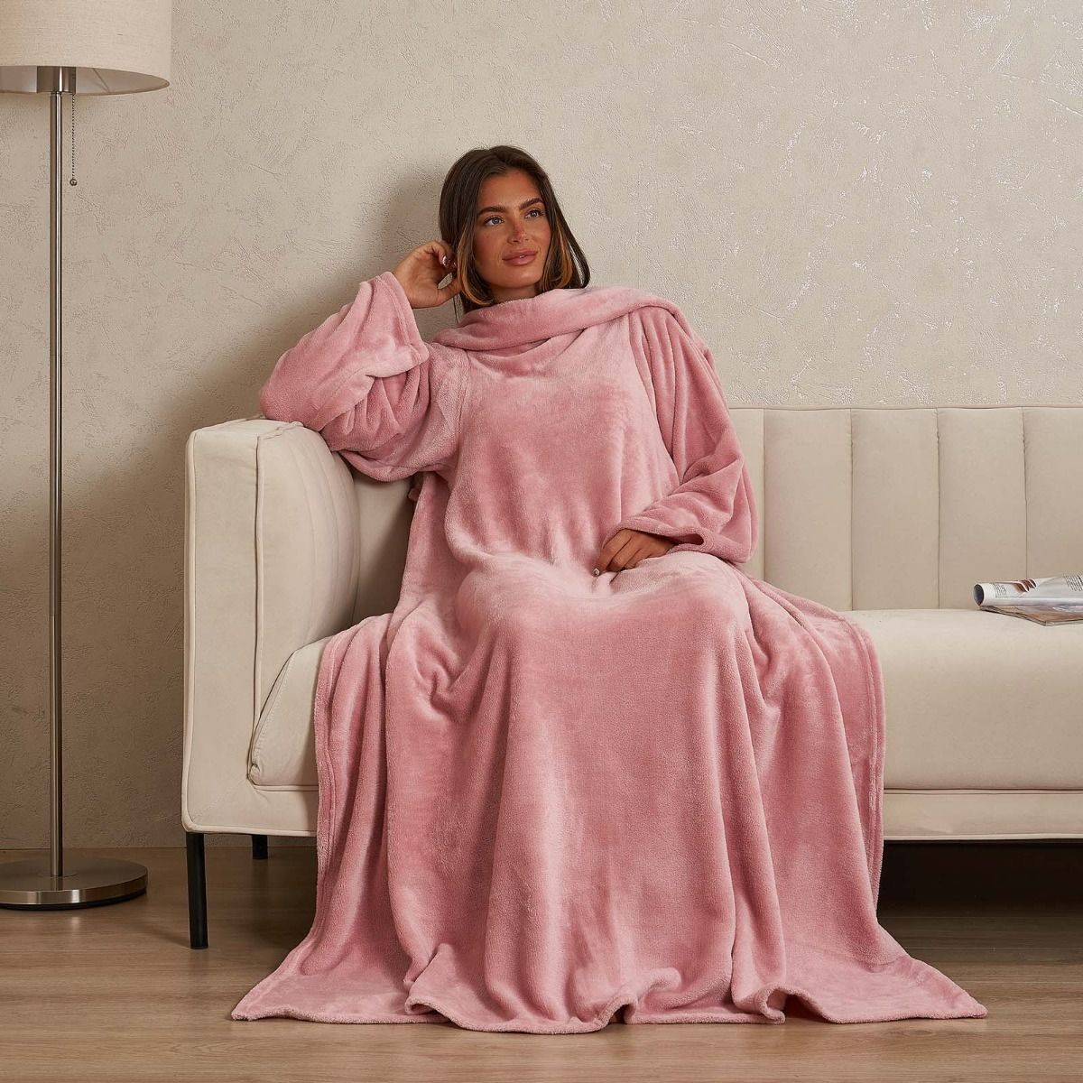 OHS Ultra Soft Wearable Blanket with Sleeves Blush