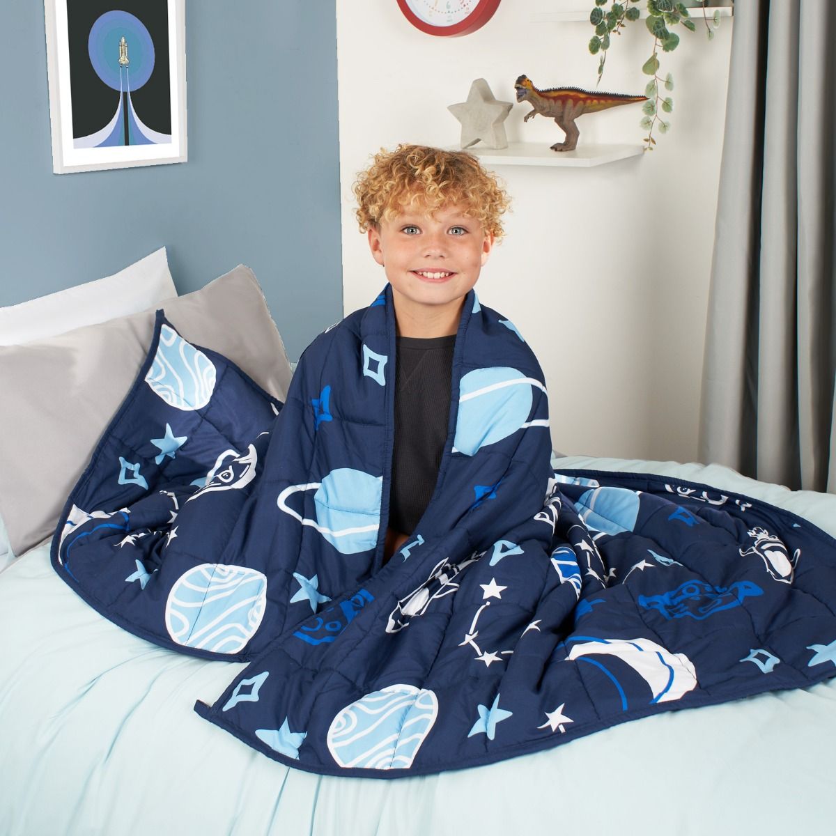 OHS Kids Teddy Fleece Space Weighted Blanket Navy 3kg