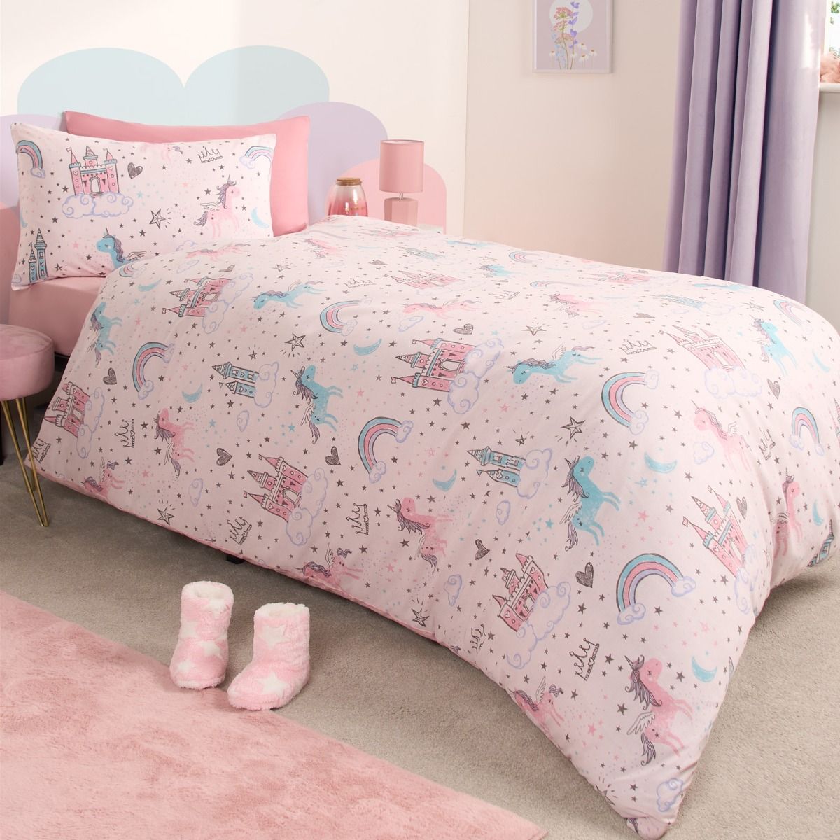 Dreamscene Unicorn Kingdom Duvet Set Pink