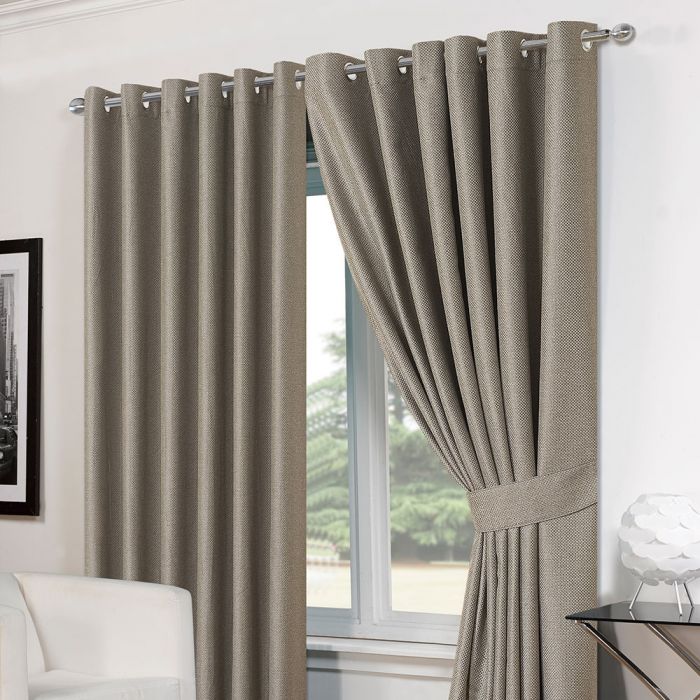 Luxury Basket Weave Lined Eyelet Curtains with Tiebacks - Silver Grey ...