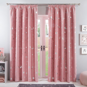 Dreamscene Galaxy Star Blackout Pencil Pleat Curtains - Blush Pink