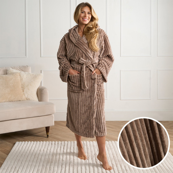 OHS Ribbed Fleece Dressing Gown, Adults - Mink Brown 