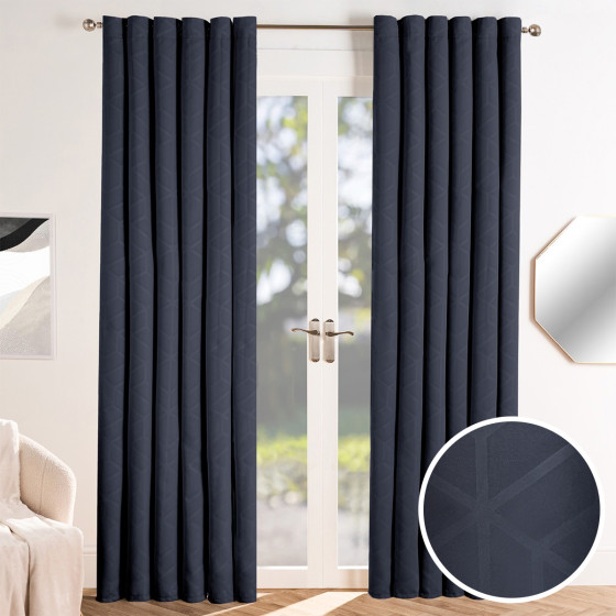 OHS Eyelet Geometric Embossed Blackout Curtains - Navy 