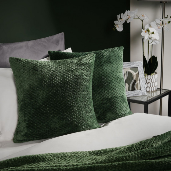 Brentfords Waffle Fleece Cushion Covers - Forest Green
