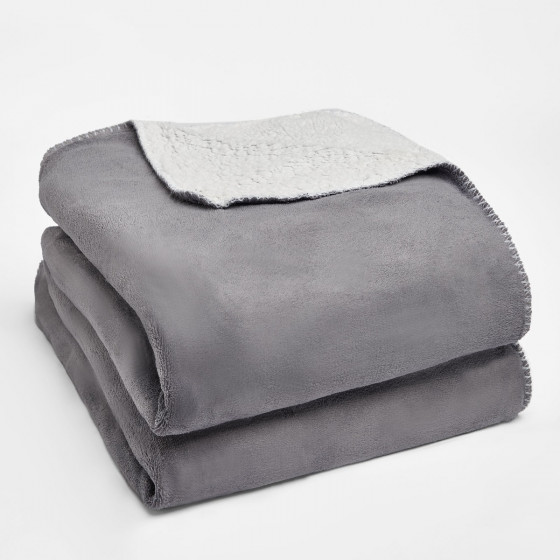 Brentfords Sherpa Flannel Fleece Throw Blanket, Grey/White - 150 x 180cm