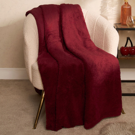 Brentfords Teddy Fleece Throw - Burgundy